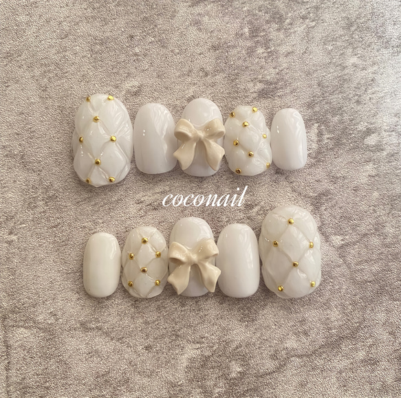 ネイルチップNo.188 キルティングネイル 結婚式 成人式 ホワイト