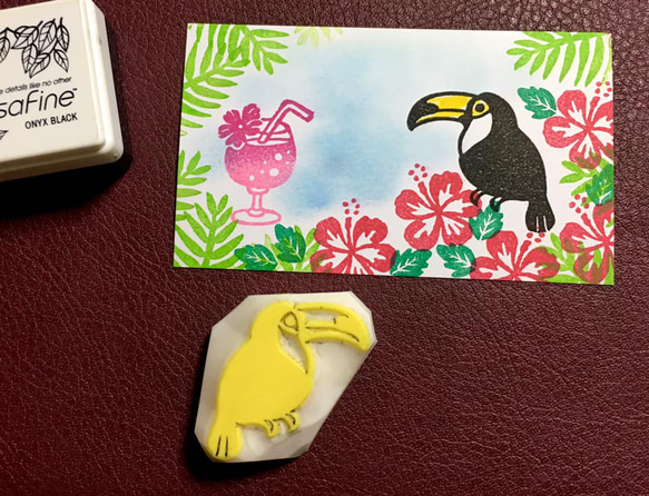 消しゴムはんこNo.254 鳥にのって 南国の鳥 オオハシの消しゴムはんこ（持ち手つき） はんこ・スタンプ