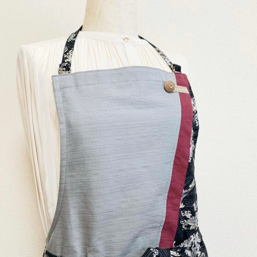 発送7日以内】和モダンエプロン 波頭紋様 ✴ 表地で吸水・裏地で水から