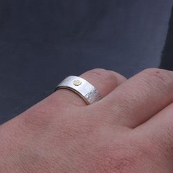 指輪 メンズ : K18 菊紋 ドット 岩石 鎚目 槌目 平打ち シルバー リング 8mm幅 12～27号 シンプル 8枚目の画像