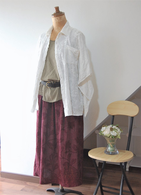 小千谷紬　華紋柄のスカート　着物リメイク 10枚目の画像