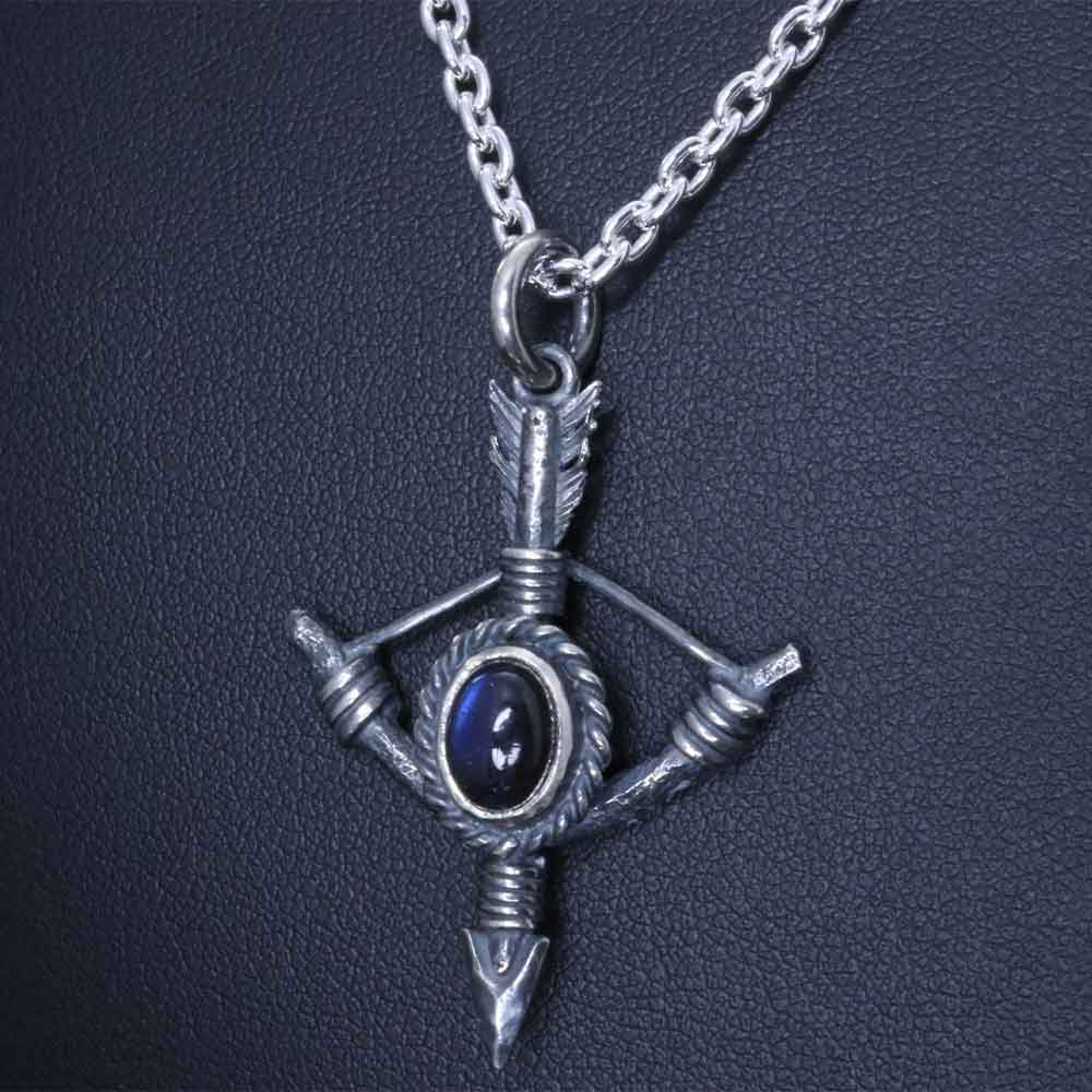 ネックレス メンズ : 生 弓矢 ペンダント SIZE：M 燻し仕上げ 矢 弓 矢尻 シンプル ブランド 天然石選択可能