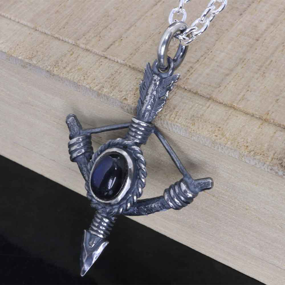 ネックレス メンズ : 生 弓矢 ペンダント SIZE：M 燻し仕上げ 矢 弓 矢尻 シンプル ブランド 天然石選択可能