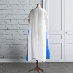 PSNY 亞麻，白色，漸變，天藍色側褶連身裙，超長兼容 AP15 第5張的照片