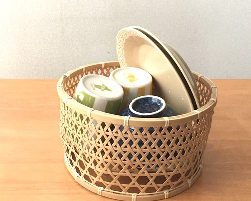 受注制作】竹細工茶碗かご 中型 その他キッチン小物 タケアミ