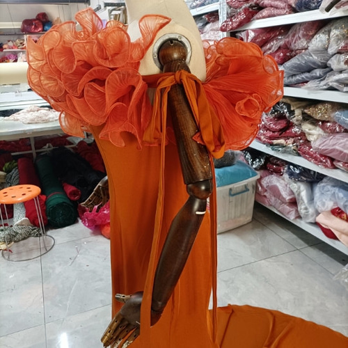 人気上昇！カラードレス テラコッタ色取り外しオフショルダー袖 /2次会  