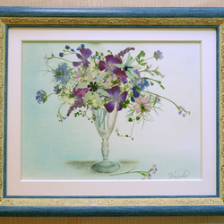 押し花 押し花額 押し花アート 夏 ブルー系 爽やか 父の日