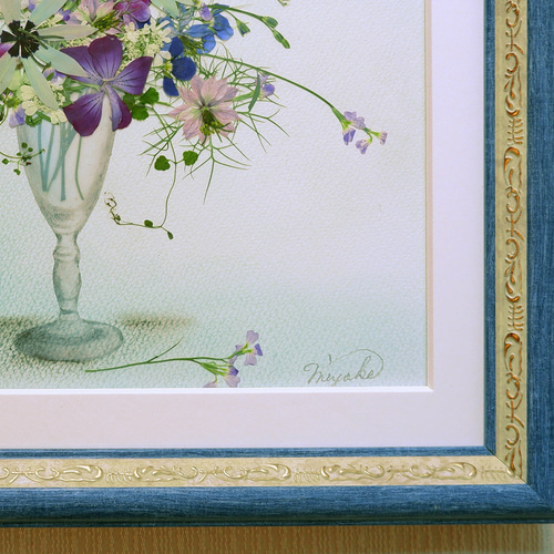 押し花 押し花額 押し花アート 夏 ブルー系 爽やか 父の日