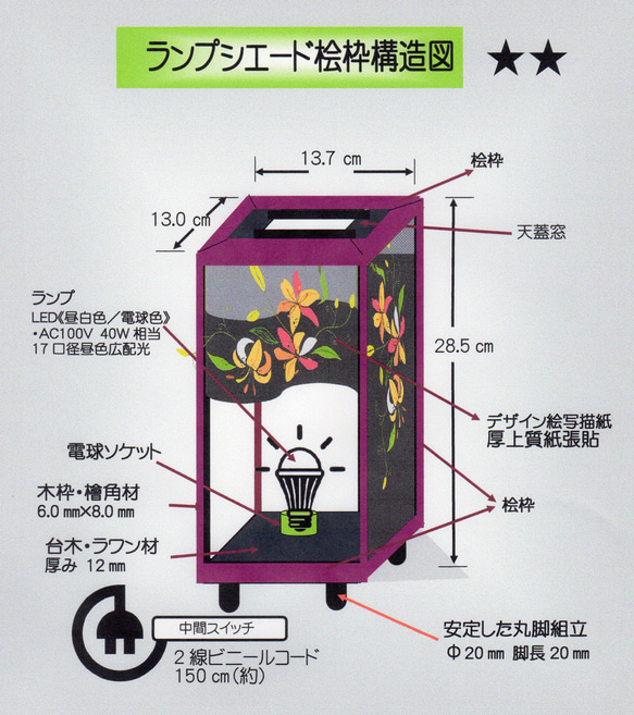 桧枠造・家紋の宿り木=丸に抱き冥加　LED／厚上質紙張貼・軽量／MK-035 11枚目の画像