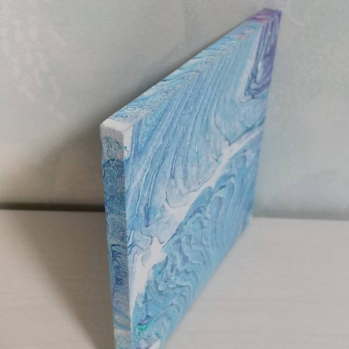 原画 海 波 青 マーブル ポーリング フルイドアート 抽象画 インテリア