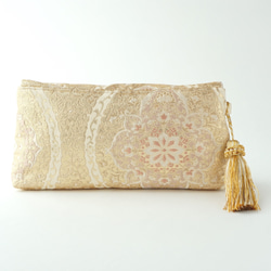 [Gold Hanatate Waki Pattern Silk Obi Remake 2-Way Clutch Bag &am 第3張的照片