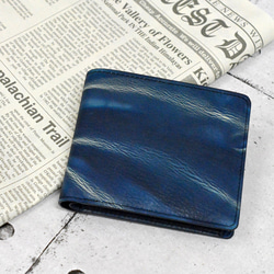 本革　天然染色　藍染め　絞り　二つ折り財布 5枚目の画像