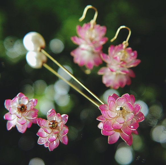 【７月誕生月花花】小さい蓮のピアス/イヤリング/ノンホールピアス  :夏　浴衣　花　睡蓮 11枚目の画像