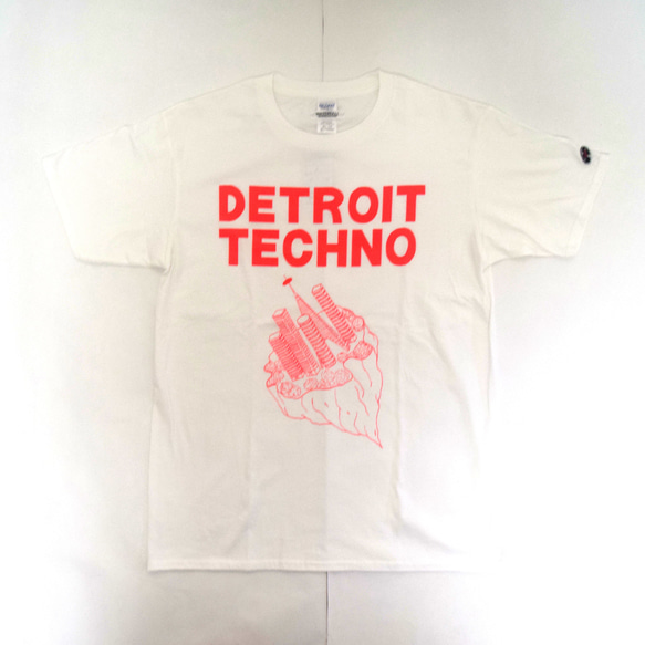 テクノTシャツ「デトロイトテクノ（DETROIT TECHNO）」ホワイト Mサイズ WATERFALLオリジナル 1枚目の画像