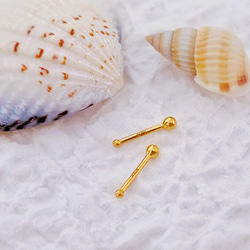 人気★再..再販★K24純金★バーベル丸玉スタッドピアス　24金釈迦玉ピアス　シンプル小さめ小ぶりミニゴールド輝く 2枚目の画像