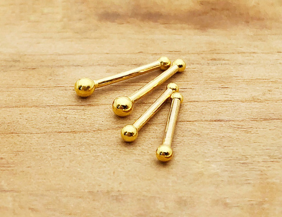 人気★再..再販★K24純金★バーベル丸玉スタッドピアス　24金釈迦玉ピアス　シンプル小さめ小ぶりミニゴールド輝く 5枚目の画像