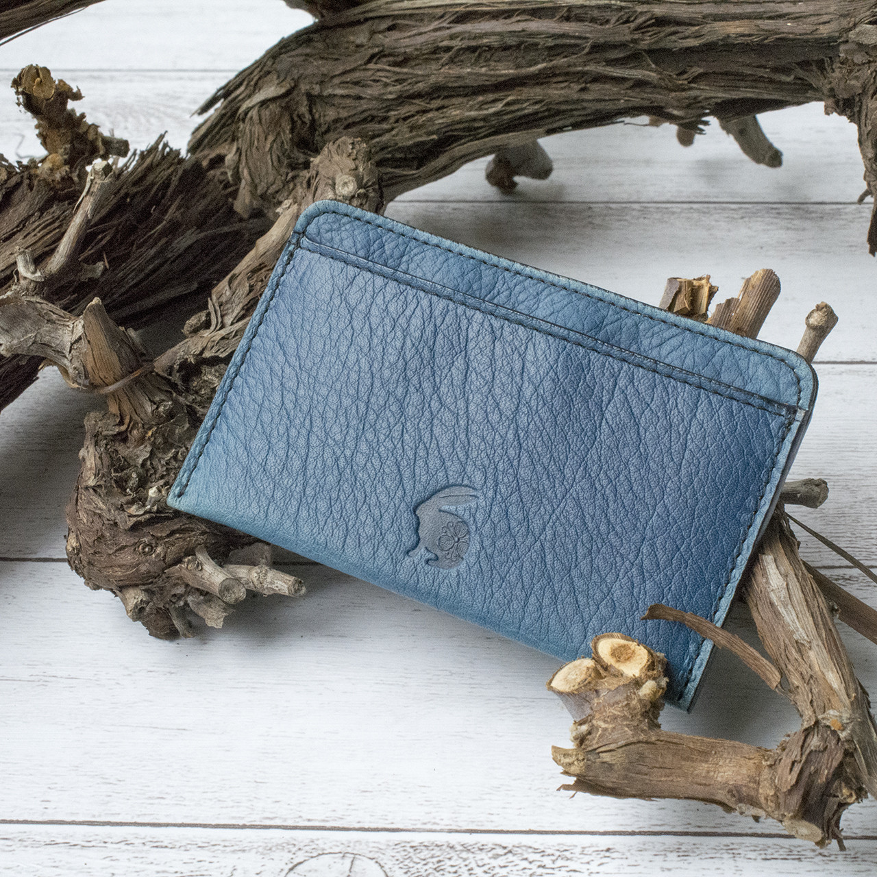 本革　天然染色　藍染め　単カードケース