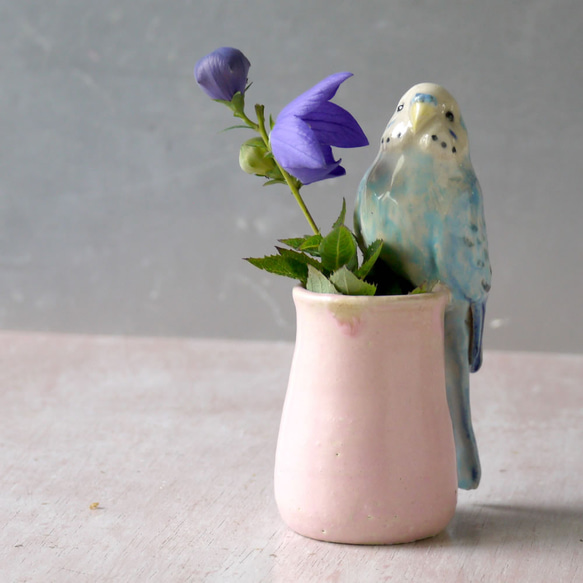 虎皮鸚鵡單花瓶（陶小鳥物） 第2張的照片