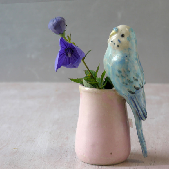 虎皮鸚鵡單花瓶（陶小鳥物） 第4張的照片