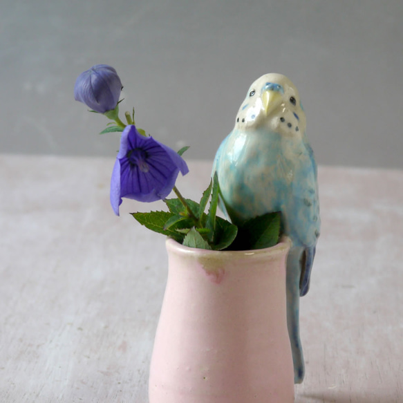 虎皮鸚鵡單花瓶（陶小鳥物） 第3張的照片
