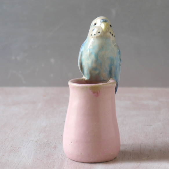 虎皮鸚鵡單花瓶（陶小鳥物） 第7張的照片