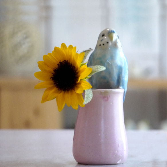 虎皮鸚鵡單花瓶（陶小鳥物） 第1張的照片