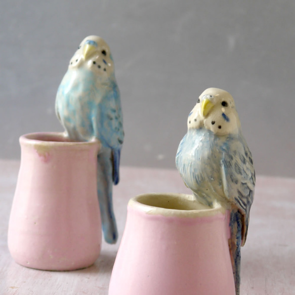 虎皮鸚鵡單花瓶（陶瓷鳥物） 第5張的照片