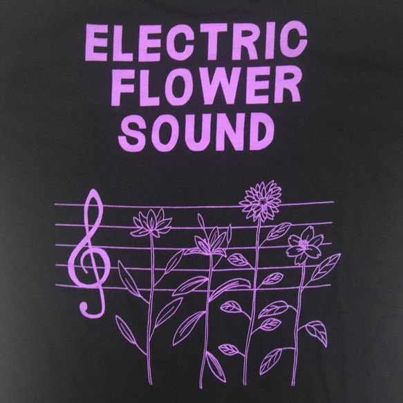 「レコードワッペン半袖Tシャツ（ELECTRIC FLOWER）」 ブラック Mサイズ WATERFALLオリジナル 6枚目の画像