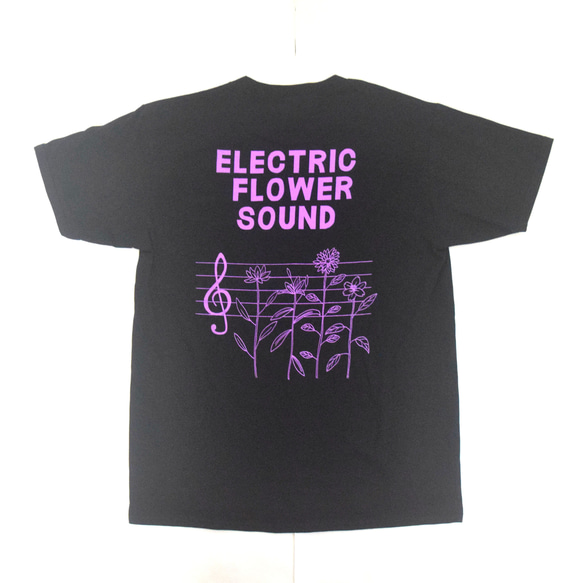 「レコードワッペン半袖Tシャツ（ELECTRIC FLOWER）」 ブラック Mサイズ WATERFALLオリジナル 5枚目の画像