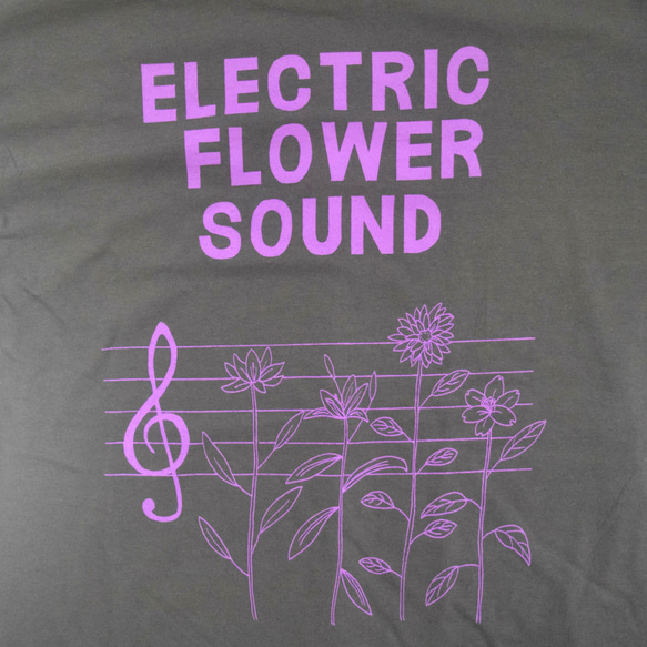 「レコードワッペン半袖Tシャツ（ELECTRIC FLOWER）」 チャコール Lサイズ WATERFALLオリジナル 8枚目の画像