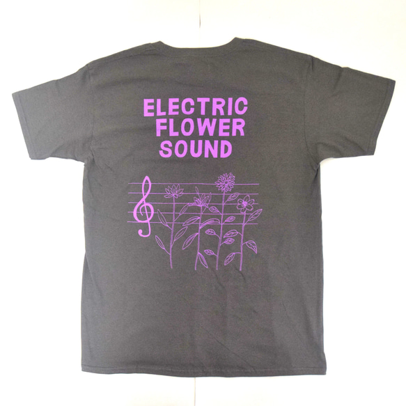 「レコードワッペン半袖Tシャツ（ELECTRIC FLOWER）」 チャコール Lサイズ WATERFALLオリジナル 7枚目の画像