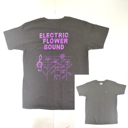 「レコードワッペン半袖Tシャツ（ELECTRIC FLOWER）」 チャコール Lサイズ WATERFALLオリジナル 3枚目の画像