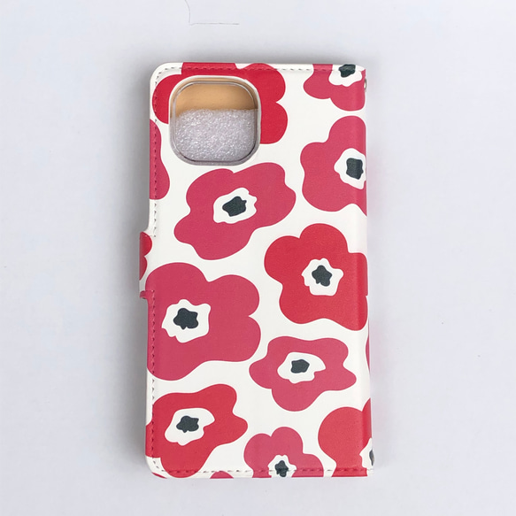 iPhone13ケース　手帳型ケース　花　北欧　花柄　フラワー　ピンク　レッド 3枚目の画像