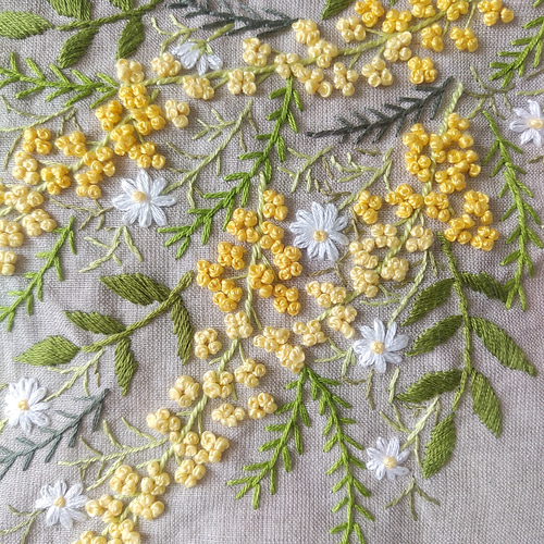 刺繍 ミモザ トート バック ＜生成り＞ トートバッグ acochan