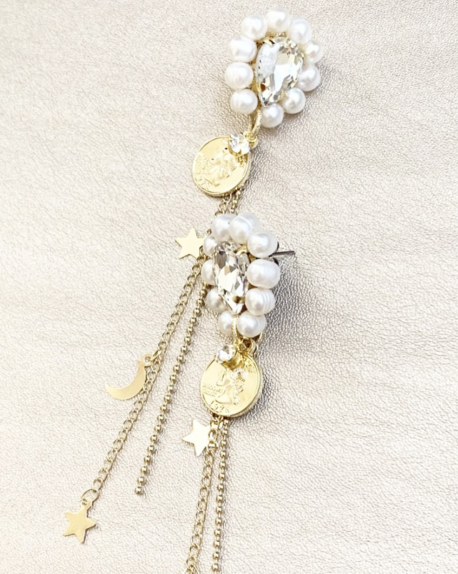 Franc 淡水パールスターチェーンコインイヤリング・ピアス