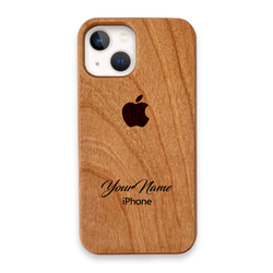 最新入荷【りんご＋名入れ可能】天然木製素材 ウッド 木製 彫刻　iPhone13ケース 1枚目の画像