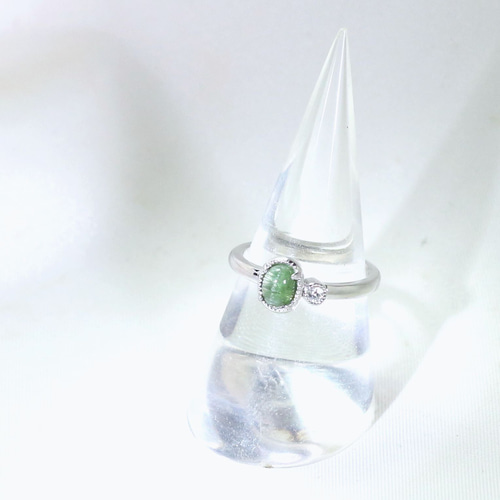 Pt900 グリーントルマリン・キャッツアイリング 0.80ct 指輪