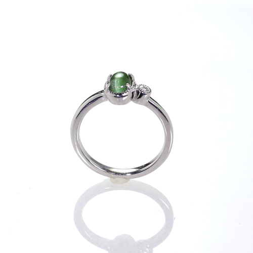 Pt900 グリーントルマリン・キャッツアイリング 0.80ct 指輪・リング  