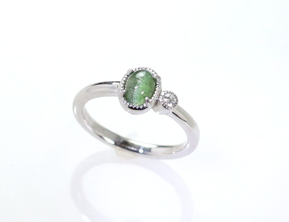 Pt900 グリーントルマリン・キャッツアイリング 0.80ct 指輪・リング  