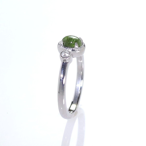 Pt900 グリーントルマリン・キャッツアイリング 0.80ct 指輪