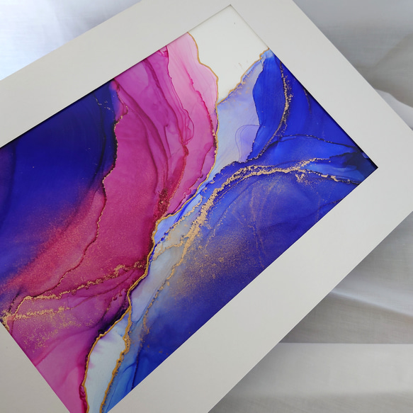 アルコールインクアート/ブルー/ピンク【A4原画】 その他アート