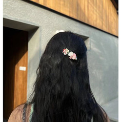 セラミック　ピンク花　ヘアピン　髪留め　ヘアクリップ　ヘアバレッタ　ヘアアクセサリ— 5枚目の画像