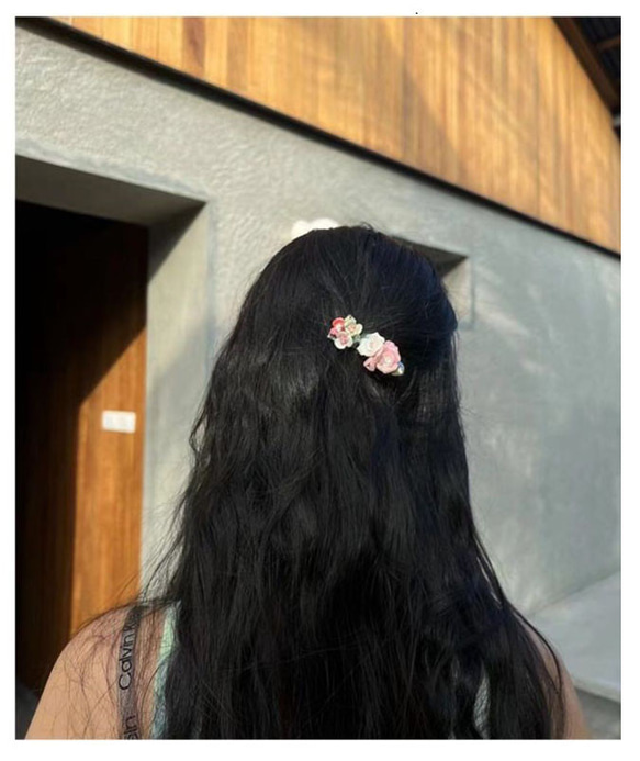 セラミック　ピンク花　ヘアピン　髪留め　ヘアクリップ　ヘアバレッタ　ヘアアクセサリ— 5枚目の画像