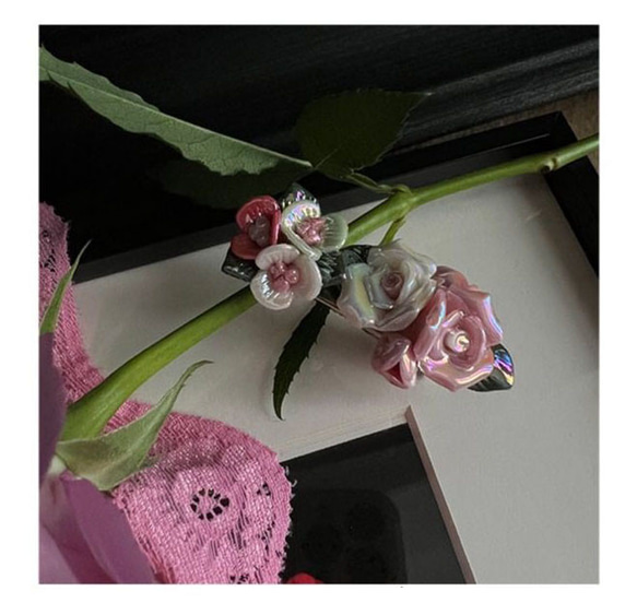 セラミック　ピンク花　ヘアピン　髪留め　ヘアクリップ　ヘアバレッタ　ヘアアクセサリ— 1枚目の画像