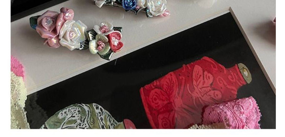 セラミック　ピンク花　ヘアピン　髪留め　ヘアクリップ　ヘアバレッタ　ヘアアクセサリ— 2枚目の画像