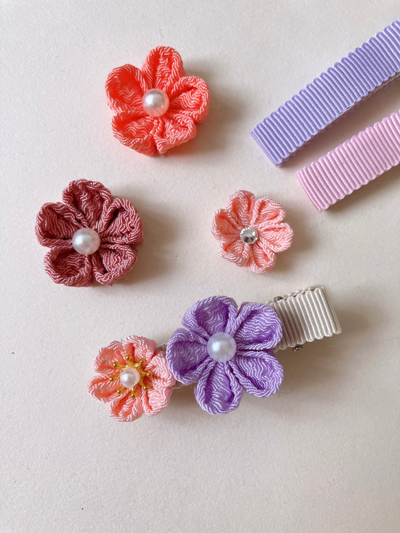お花の髪飾り〜お花２つ中小 桜ピンクと30色から選べます！〜ヘア