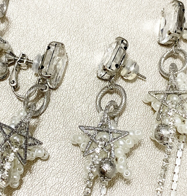 Perle Star スターモチーフパールラインストーンイヤリング・ピアス