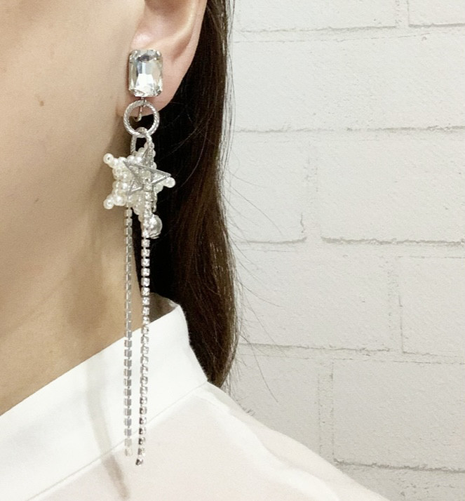 Perle Star スターモチーフパールラインストーンイヤリング・ピアス