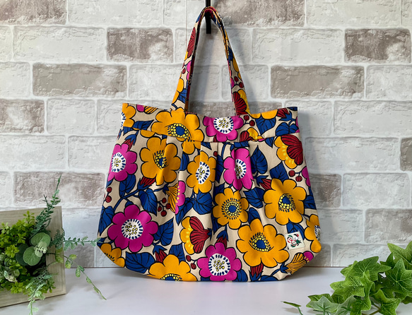 [L尺寸] Big Flower Pattern Granny Bag Yellow &lt;推薦通勤包&gt; 第1張的照片