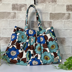 [L size] Big Flower Pattern Granny Bag 藍色 &lt;推薦通勤包&gt; 第3張的照片